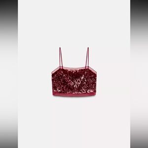 Zara Red Sequin Crop Top & Midi Skirt Set